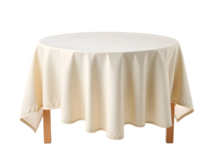 Round table with tablecloth isolated on transparent background