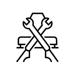 Railroad maintenance icon using tools, specialized transport concept