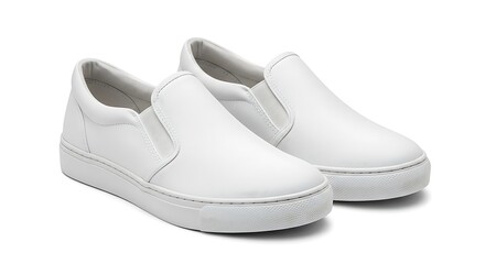 Pair of White Slip-on Sneakers on Isolated Background Fashion Footwear