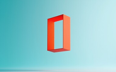 A vivid orange rectangular frame floats against a serene teal backdrop, creating a minimalist and modern composition