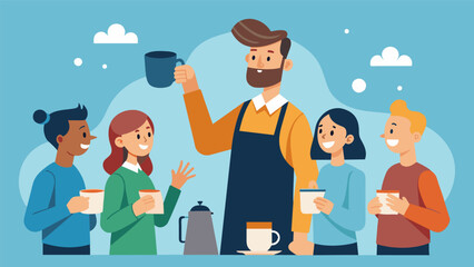 The guide encourages the group to take their time and fully savor each sip allowing the flavors to linger on their palates.. Vector illustration