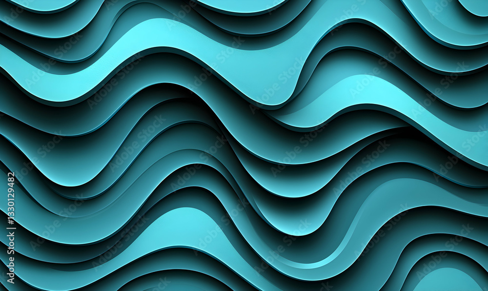 Poster abstract turquoise waves flowing pattern with shadow and light