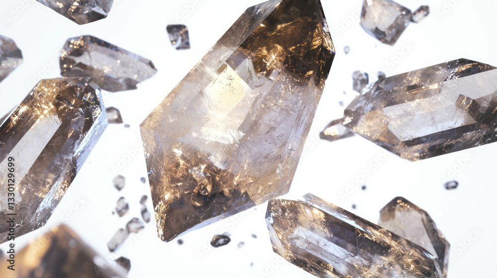 Poster realistic clear quartz crystals with inclusions for gemstone enthusiasts and design inspiration
