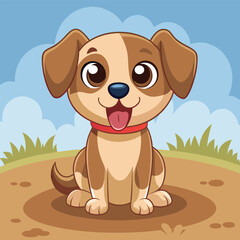 Fototapeta premium Adorable Cartoon Puppy Sitting Outdoors