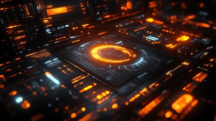 Futuristic Orange And Blue Digital Interface Display