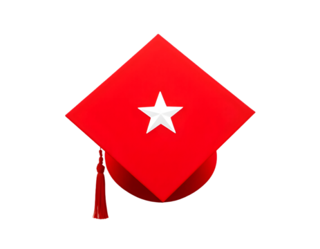 Red Graduation Cap with White Star on Transparent Background