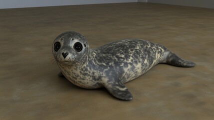 Obraz premium Cute Seal Pup on Sandy Beach, Indoor Studio Shot
