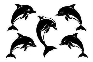 dolphin set line art silhouette vector illustration