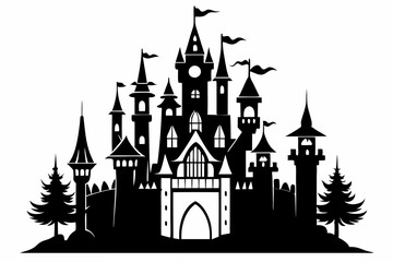 Obraz premium fairy castle set line art silhouette vector illustration
