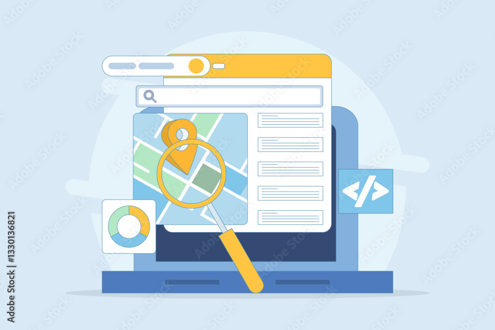 Poster seo friendly code writing concept for websites, website code, search engine optimization strategies 