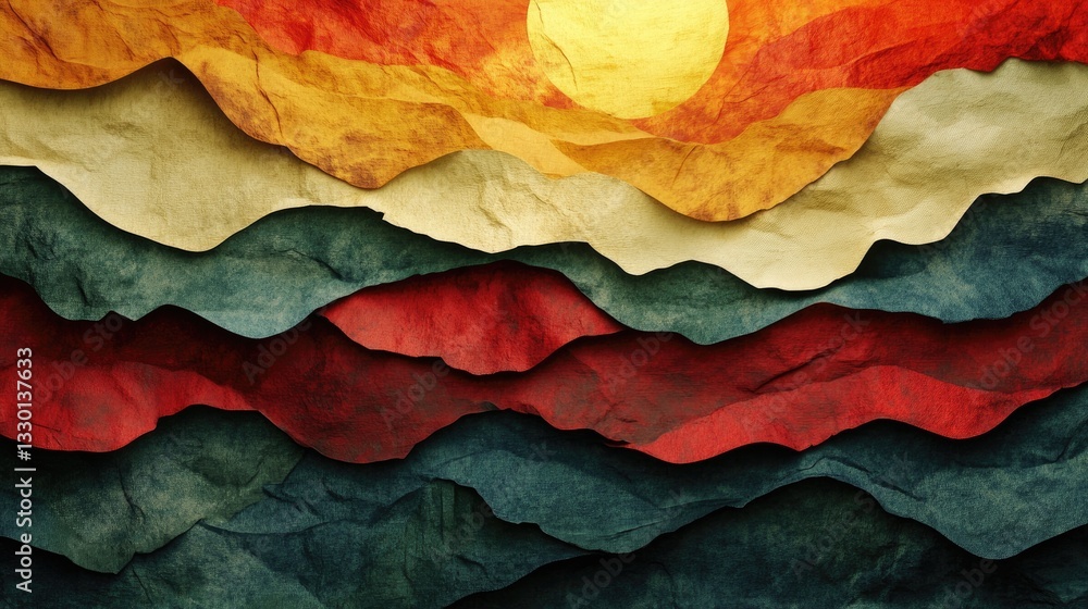 Aufkleber abstract composition of colorful burned paper layers, combining textures in an artistic way.