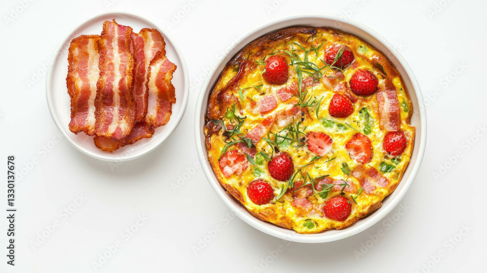 Poster scrumptious frittata with fresh strawberries and crispy bacon - a unique breakfast experience
