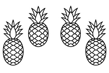 Fototapeta premium pineapple fruits set line art silhouette vector illustration