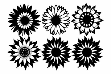 sunflower flower set line art silhouette vector illustration