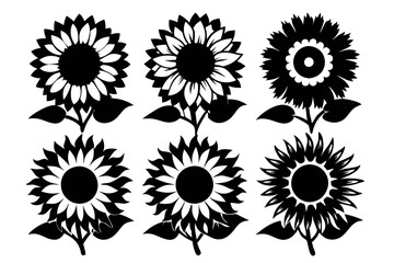 sunflower flower set line art silhouette vector illustration