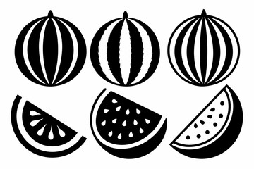 watermelon fruits set line art silhouette vector illustration