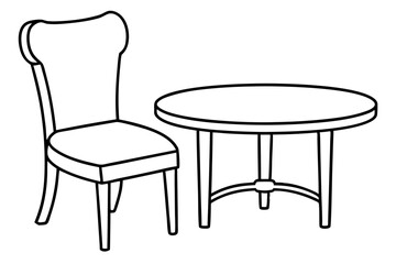 chair and table line art silhouette vector illustration