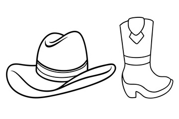 cowboy boots and western hat line art silhouette vector illustration