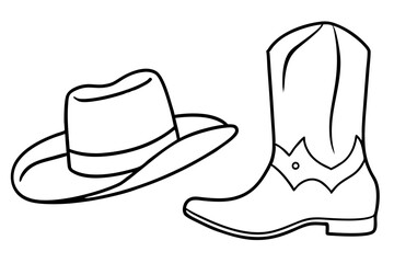 cowboy boots and western hat line art silhouette vector illustration