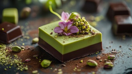 Dubai chocolate with green cataifi and pistachio paste