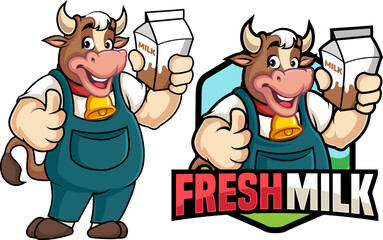 set mascot logo brand Cow's Creamy The Taste of Freshness