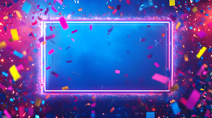 Obraz premium Vibrant Neon Frame with Confetti Explosion - Festive Background