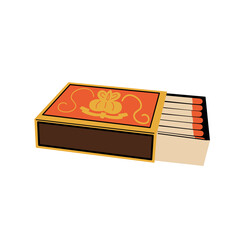 Retro matchbox with matches. Illustration on a white background.