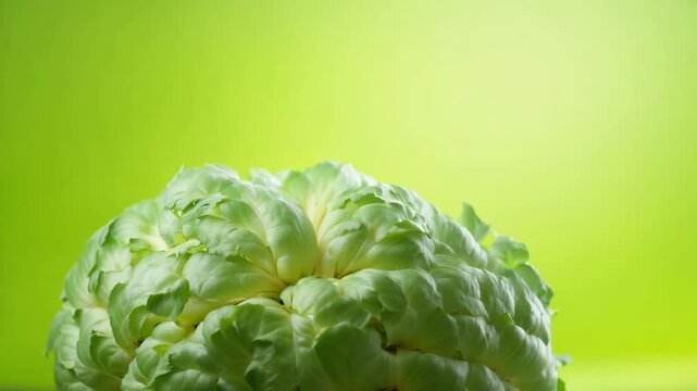 Extreme close-up of fresh green lettuce with water droplets. The crisp hydrated leaves display intricate vein patterns as tiny water beads glisten on its surface highlighting natural freshness.