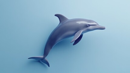 Fototapeta premium A sleek, gray dolphin leaps through a tranquil, light blue backdrop.