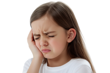 Portrait of a sad little girl. Isolated on white background. isolated on transparent background, cut out.