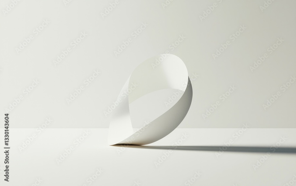 Poster white abstract curved shape on white background with shadow