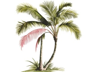 Lush green palm tree in tropical paradise landscape with foliage and leaves