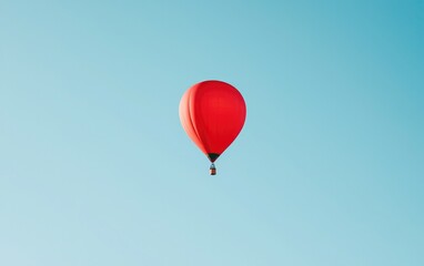 Fototapeta premium Red Hot Air Balloon Against Pastel Blue Sky