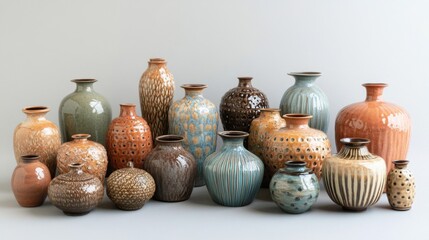 Collection of artisan ceramic vases in various styles and colors