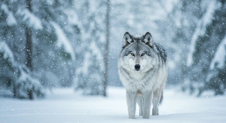 Fototapeta premium Majestic Grey Wolf in Winter Wonderland