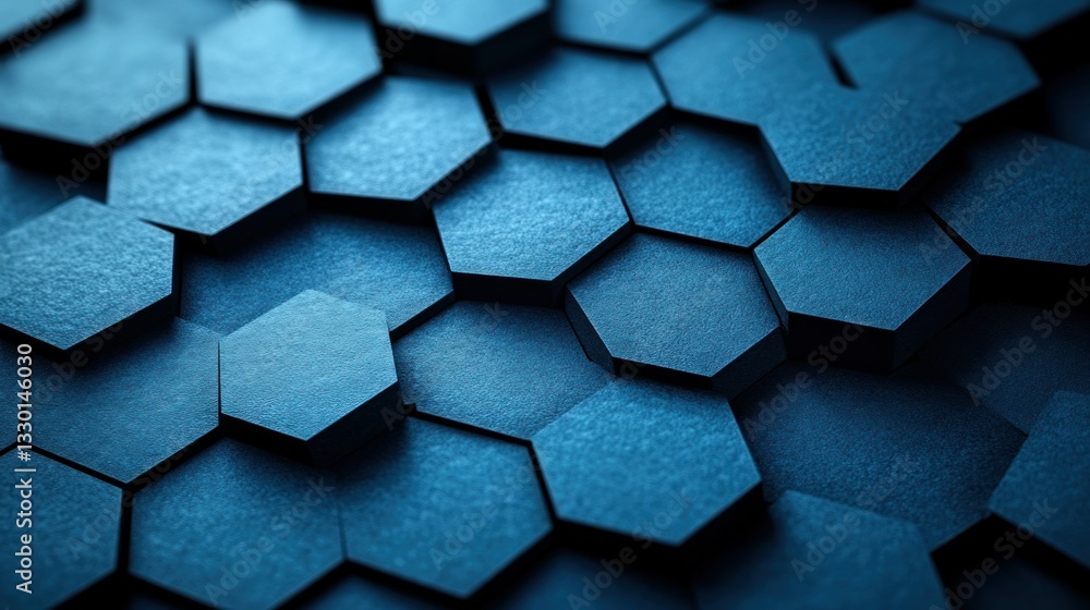 Poster abstract 3d hexagonal pattern in dark blue, textured surface