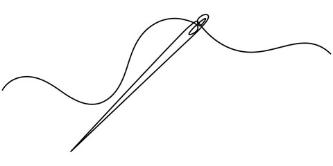 Continuous Line Drawing of Sewing Icon. Hand Drawn Symbol Vector Illustration, Sewing Single Line Sewing needle continuous one line art vector illustration design, continuous line of needle, thread.