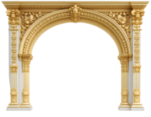 Classic arch of golden color isolated on transparent background