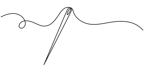 Continuous Line Drawing of Sewing Icon. Hand Drawn Symbol Vector Illustration, Sewing Single Line Sewing needle continuous one line art vector illustration design, continuous line of needle, thread.