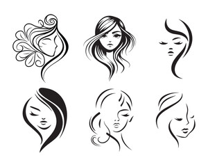 Elegant Black and White Women's Faces for Beauty Salon Logos