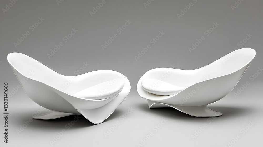 Poster minimalist and timeless design featuring two white chairs in a bright and inviting space with soft n