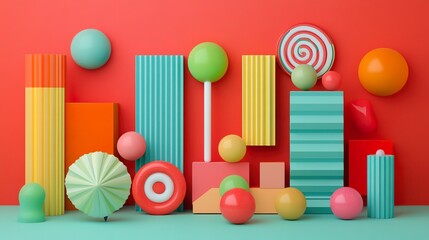 Colorful geometric shapes composition on vibrant background