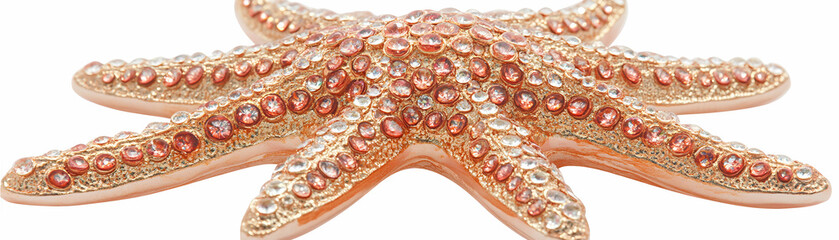 Rose Gold Starfish with Pink & Clear Crystals, Elegant Ocean Decor, Sparkling Coastal Charm, Exquisite Beach Themed Ornament, Shimmering Seashore Accent.