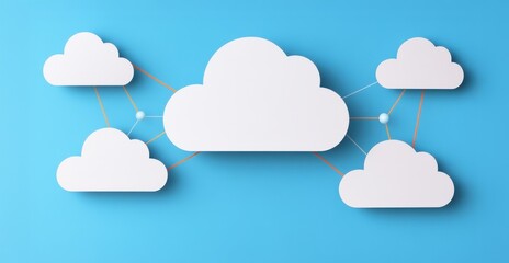 Cloud data stroage. Cloud computing concept with white clouds on a blue background.