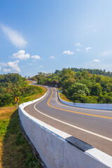 Road no.3 or three or sky road over top of the mountains with green forest in Nan province, Thailand, Asia.