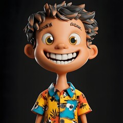 Cheerful 3D clay boy with a toothy grin