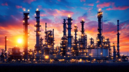Industrial Complex at Twilight with Vibrant Sunset Skies