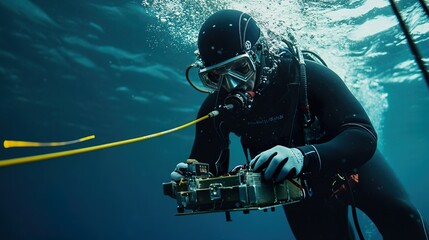 Deep-Sea Technician in Wetsuit: Exploring the Ocean Depths