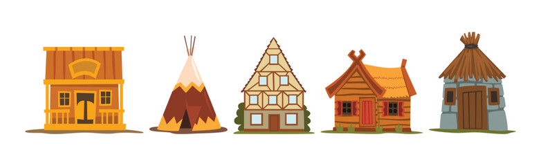 Traditional House, Hut and Dwelling of Different Material Vector Set © topvectors