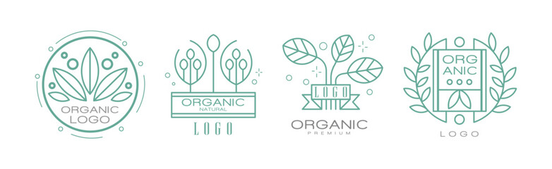 Organic Natural Line Logo and Label Design Vector Set